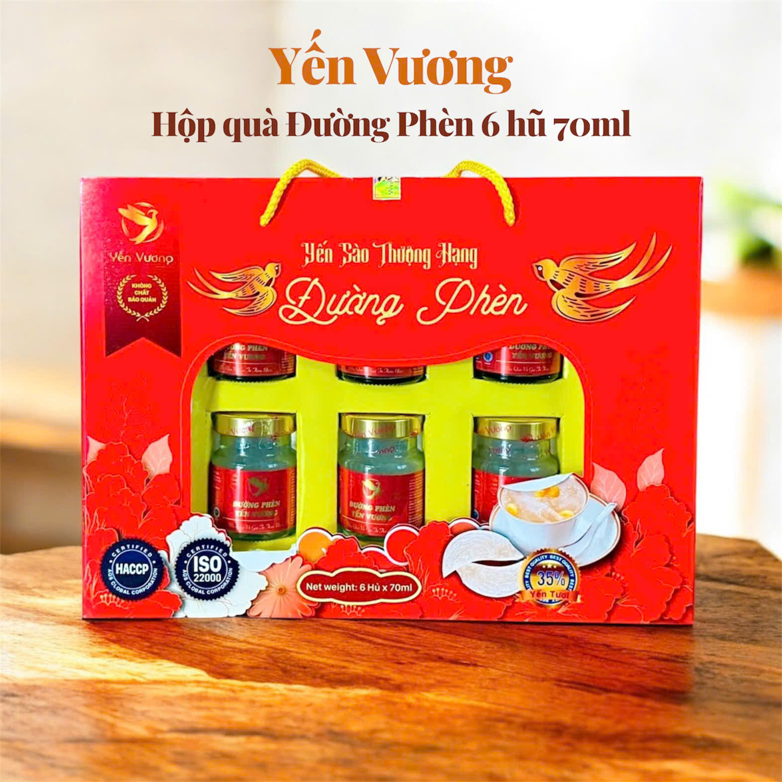 Hộp quà lớn 6 hũ yến Vương 70ml Đường Phèn